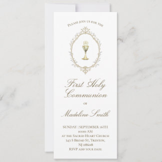 Invitación primer marco beige elegante de la comunión