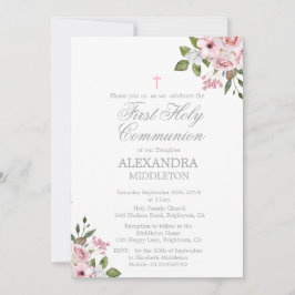 Invitación Primer marco elegante de rosas rosadas de la comun