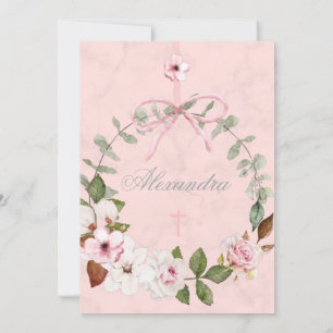 Invitación Primer marco elegante de rosas rosadas de la comun