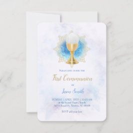 Invitación primer mármol color agua de la comunión