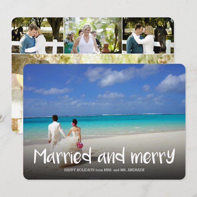 Invitación Primer navidad casado de la feliz foto del día de (Anverso / Reverso)