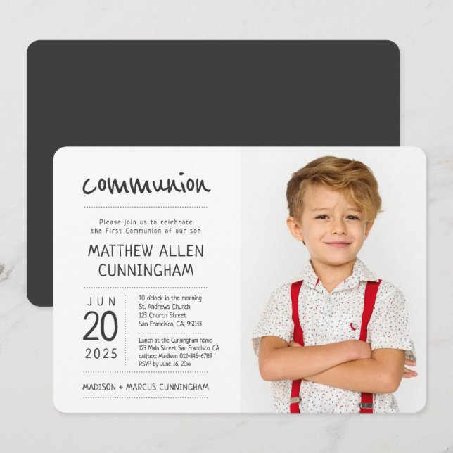 Invitación Primer niño de la comunión | Foto moderna + sencil (Anverso / Reverso)