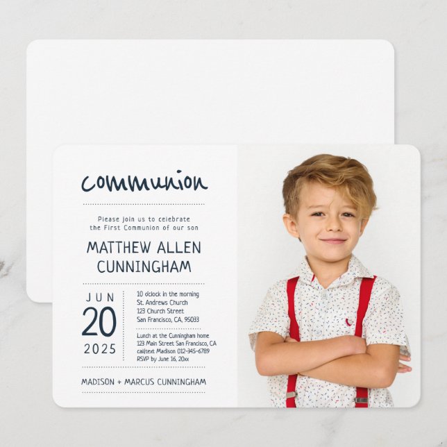 Invitación Primer niño de la comunión| Foto moderna + simple (Anverso / Reverso)