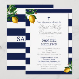 Invitación Primer niño de la comunión naval Lemones Plata Rel