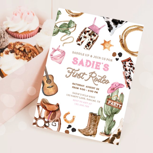 Invitación Primer niño de Rodeo salvaje Chica occidental cump (Subido por el creador)