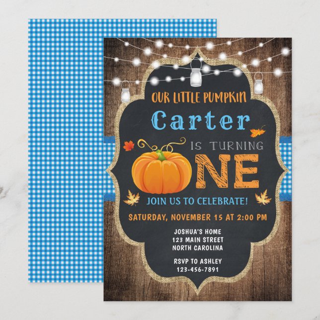Invitación Primer niño invitado de cumpleaños de la calabaza  (Anverso / Reverso)