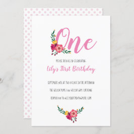 Invitación Primer partido de cumpleaños del Chica Floral Rosa