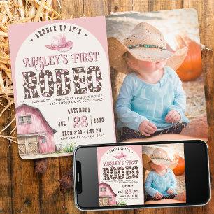Invitación Primer Personalizado rosado de rodeo rosado foto p