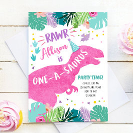 Invitación Primer primer cumpleaños de un Chica de dinosaurio