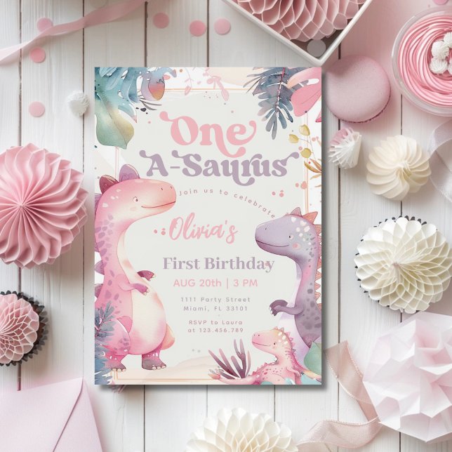 Invitación Primer primer cumpleaños de un Chica de dinosaurio (Subido por el creador)