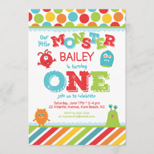 Invitación Primer primer cumpleaños de un pequeño monstruo