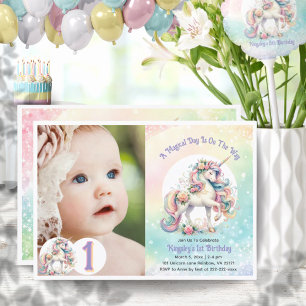 Invitación Primer primer cumpleaños unicornio tema Pastel Arc