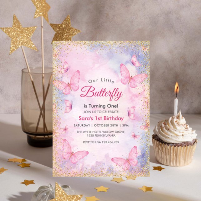 Invitación Primer Purpurina de cumpleaños Fiesta de mariposas (Subido por el creador)
