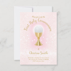 Invitación Primer purpurina de la Comunión chica católica