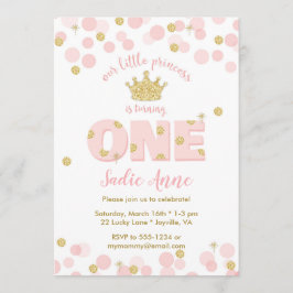 Invitación Primer Purpurina de oro rosado de la princesa de c