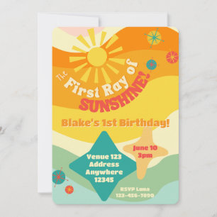 Invitación Primer Rayo de Sol, Colorido Sol 1er Cumpleaños