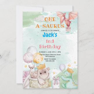 Invitación Primer regalo de cumpleaños y dinosaurio