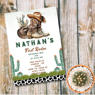 Invitación Primer Rodeo Caballo Occidental Sombrero de Vaquer