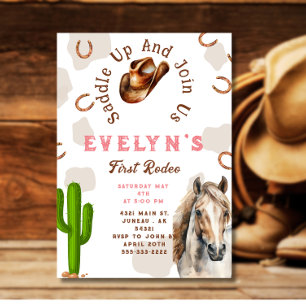 Invitación Primer Rodeo Caballo Occidental Sombrero de Vaquer