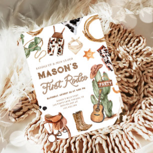 Invitación Primer Rodeo Cowboy Wild West Western Boy Cumpleañ