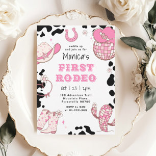 Invitación Primer rodeo cumpleaños chica rosa de primer cumpl