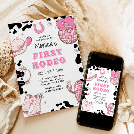 Invitación Primer rodeo cumpleaños chica rosa de primer cumpl