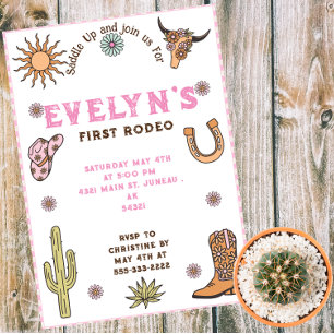 Invitación Primer Rodeo Cumpleaños Vaquero Boho Occidental