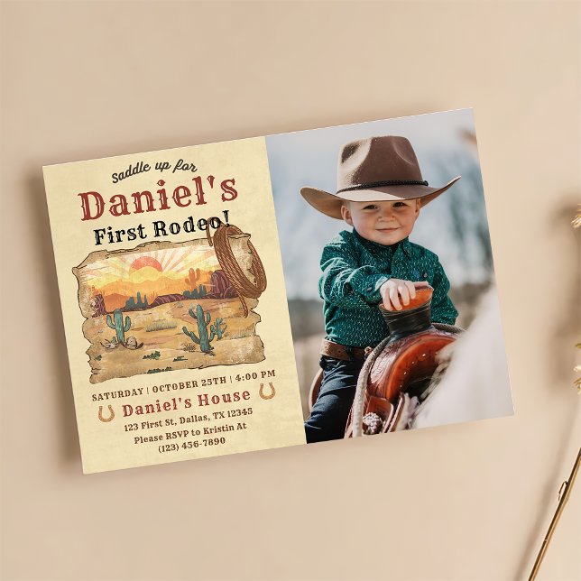 Invitación Primer Rodeo de Western Cowboy 1er cumpleaños foto (Subido por el creador)