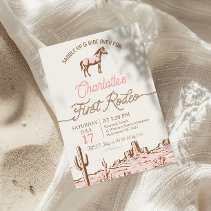 Invitación Primer rodeo del Viejo Caballo Marrón Rosa