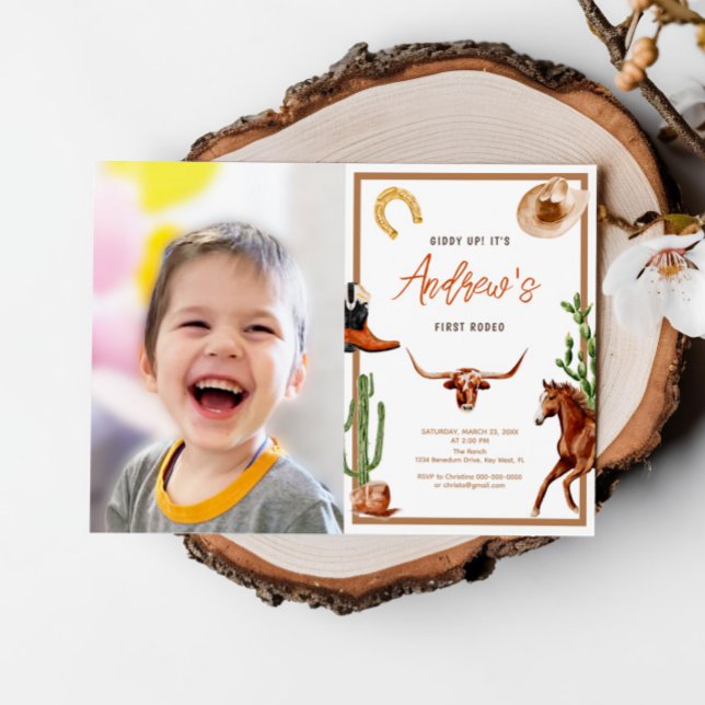 Invitación Primer Rodeo Moderno del Sur de Cowboy Foto Cumple (Subido por el creador)