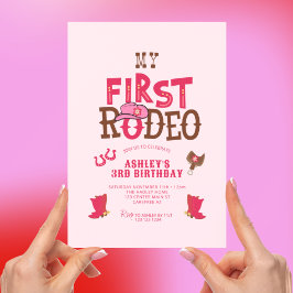 Invitación Primer rodeo-niña rosa 3 cumpleaños
