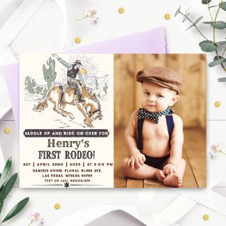 Invitación Primer Rodeo Occidental de Cowboy 1er cumpleaños f