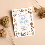 Invitación Primer Rodeo Occidental Wild West Cowboy Blue Birt<br><div class="desc">Invitación al cumpleaños azul de West Cowboy First Rodeo Wild West</div>