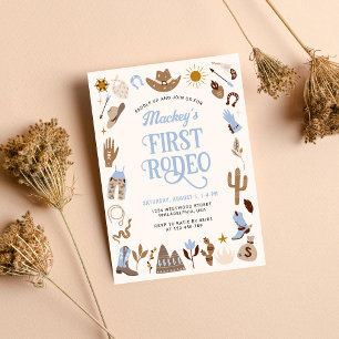 Invitación Primer Rodeo Occidental Wild West Cowboy Blue Birt