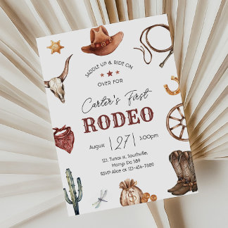 Invitación Primer Rodeo Occidental Wild West Cowboy Cumpleaño