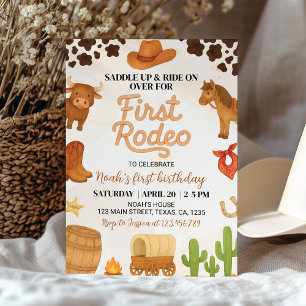 Invitación Primer Rodeo Occidental Wild West Cowboy Cumpleaño