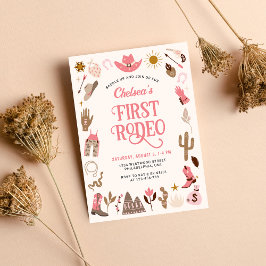 Invitación Primer Rodeo Occidental Wildwest Cowgirl Pink Bird