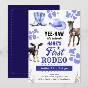 Invitación Primer Rodeo Oeste de Cumpleaños BLUE