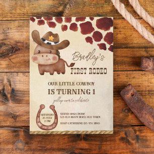 Invitación Primer rodeo pequeño vaquero bebé lindo caballo cu