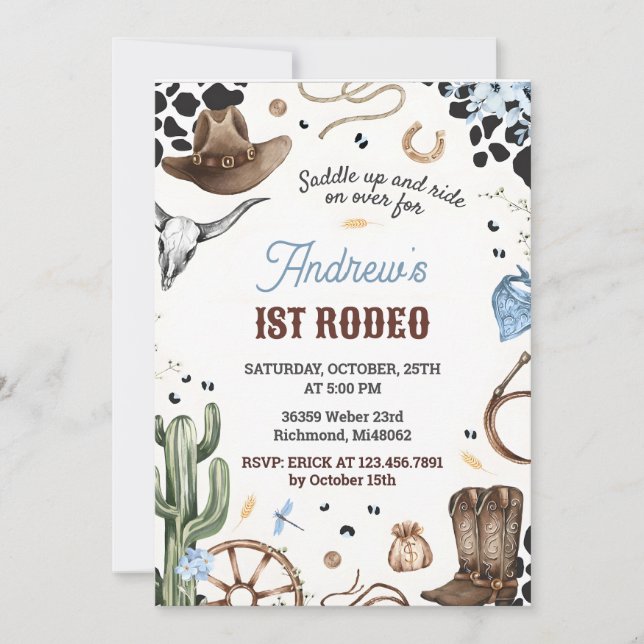Invitación Primer Rodeo Personal Wild West Birthday (Anverso)