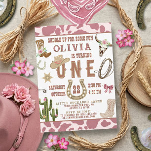 Invitación Primer Rodeo Pink Western Vaquera Cumpleaños 1