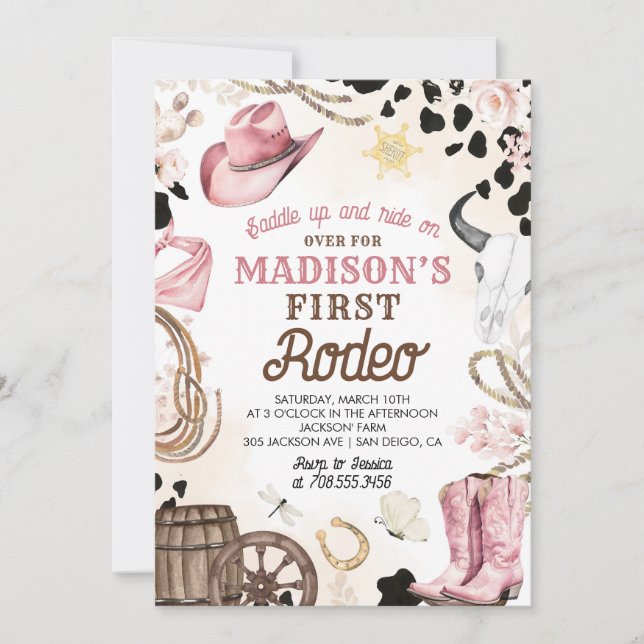 Invitación Primer rodeo salvaje de la niña de la vaca occiden (Anverso)