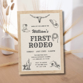 Invitación Primer Rodeo Vintage Neutral Vaquero Cumpleaños 1