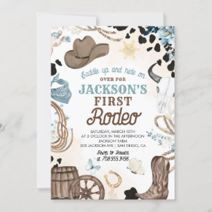 Invitación Primer Rodeo Wild West Cowboy Blue Boy Cumpleaños