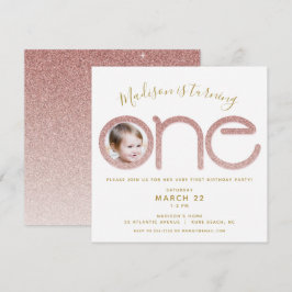 Invitación Primer Rosa de cumpleaños Purpurina de oro invitac