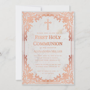 Invitación Primer Rosa de la Comunión Oro Elegante Mármol Vin