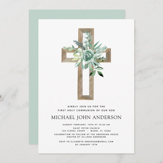 Invitación Primer Sage Eucalyptus (Anverso / Reverso)