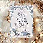 Invitación Primer salto en torno al coche de carreras<br><div class="desc">Primer salto en torno a la invitación de primer cumpleaños de Track Race Car</div>