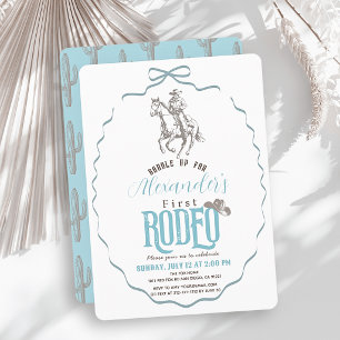 Invitación Primer Vaquero de Rodeo Bow Occidental Azul Cumple