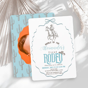 Invitación Primer Vaquero Rodeo Azul Cumpleaños 1er Cumpleaño